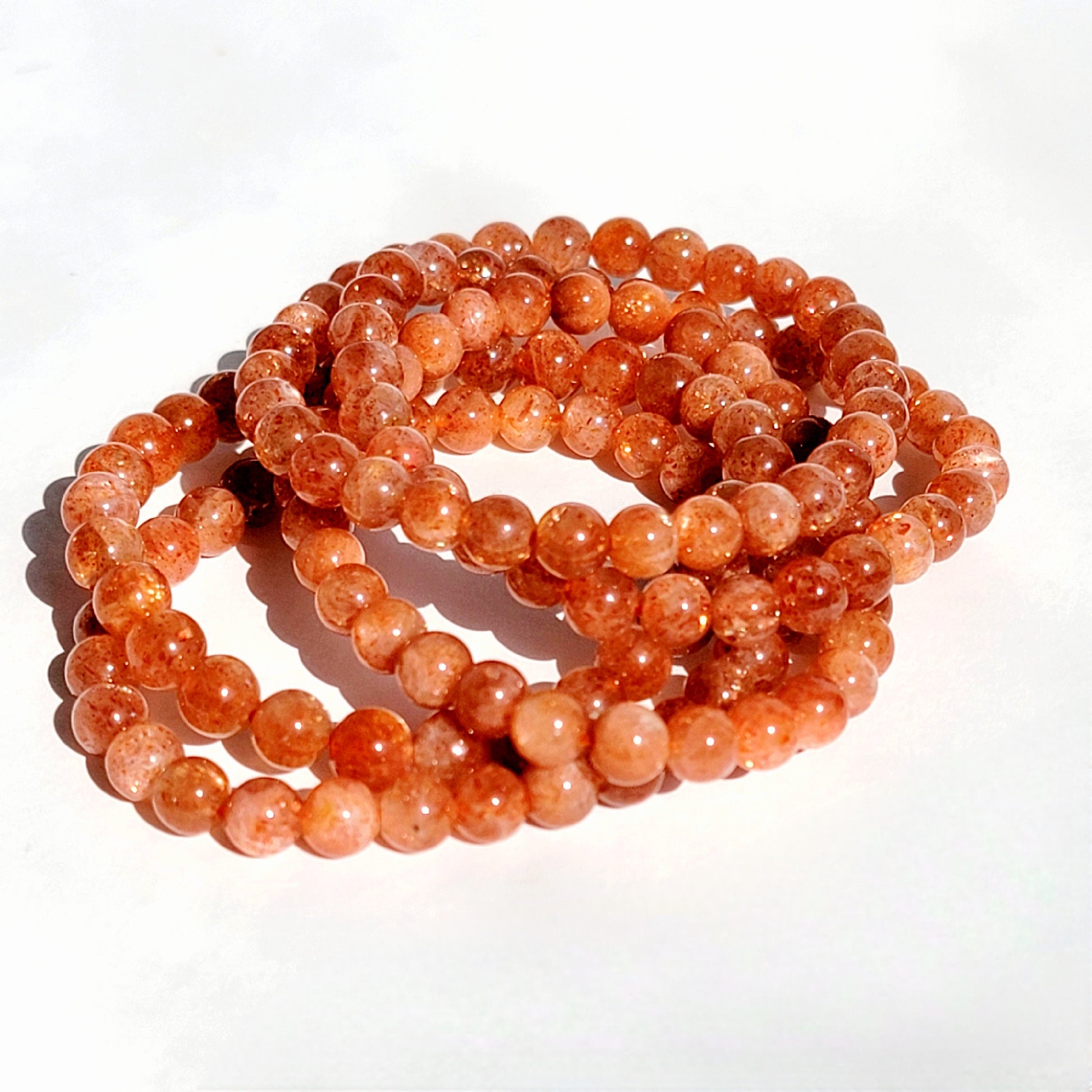 Orange Sunstone Crystal Bracelet Natural Sunstone Gemstone Stretch Bracelet Spiritual Healing Bracelets Anxiety Stress Relief Handmade