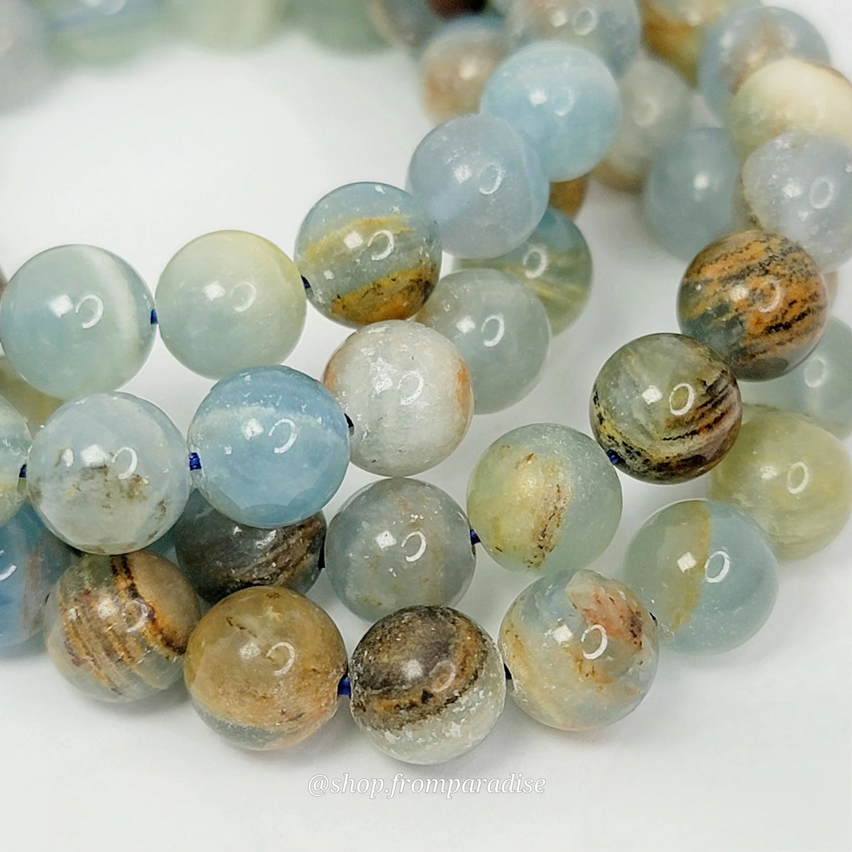 Blue Onyx Lemurian Aquatine Calcite Crystal Stretch Bracelet
