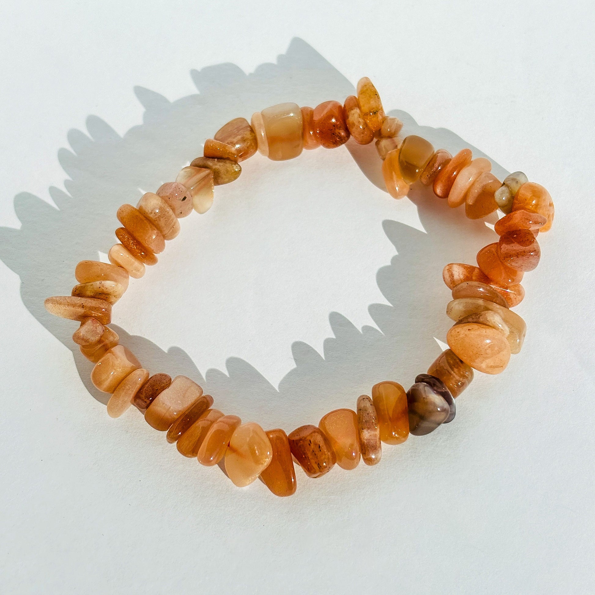 Peach Moonstone with Sunstone Crystal Chip Bracelet
