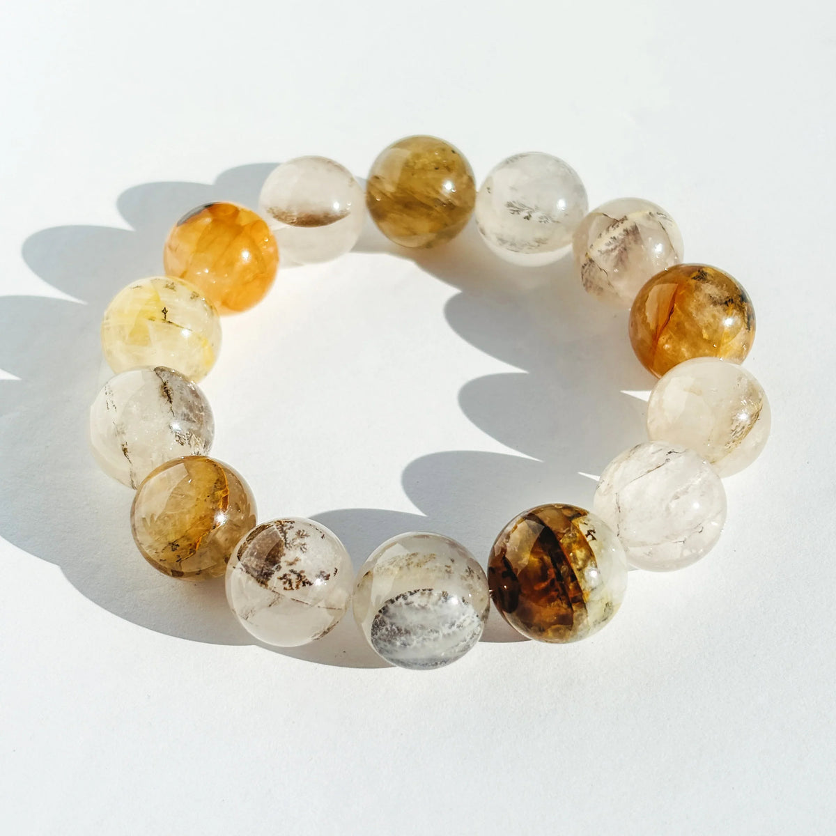 Dendritic Quartz and Golden Healer Crystal Handmade Stretch Bracelet