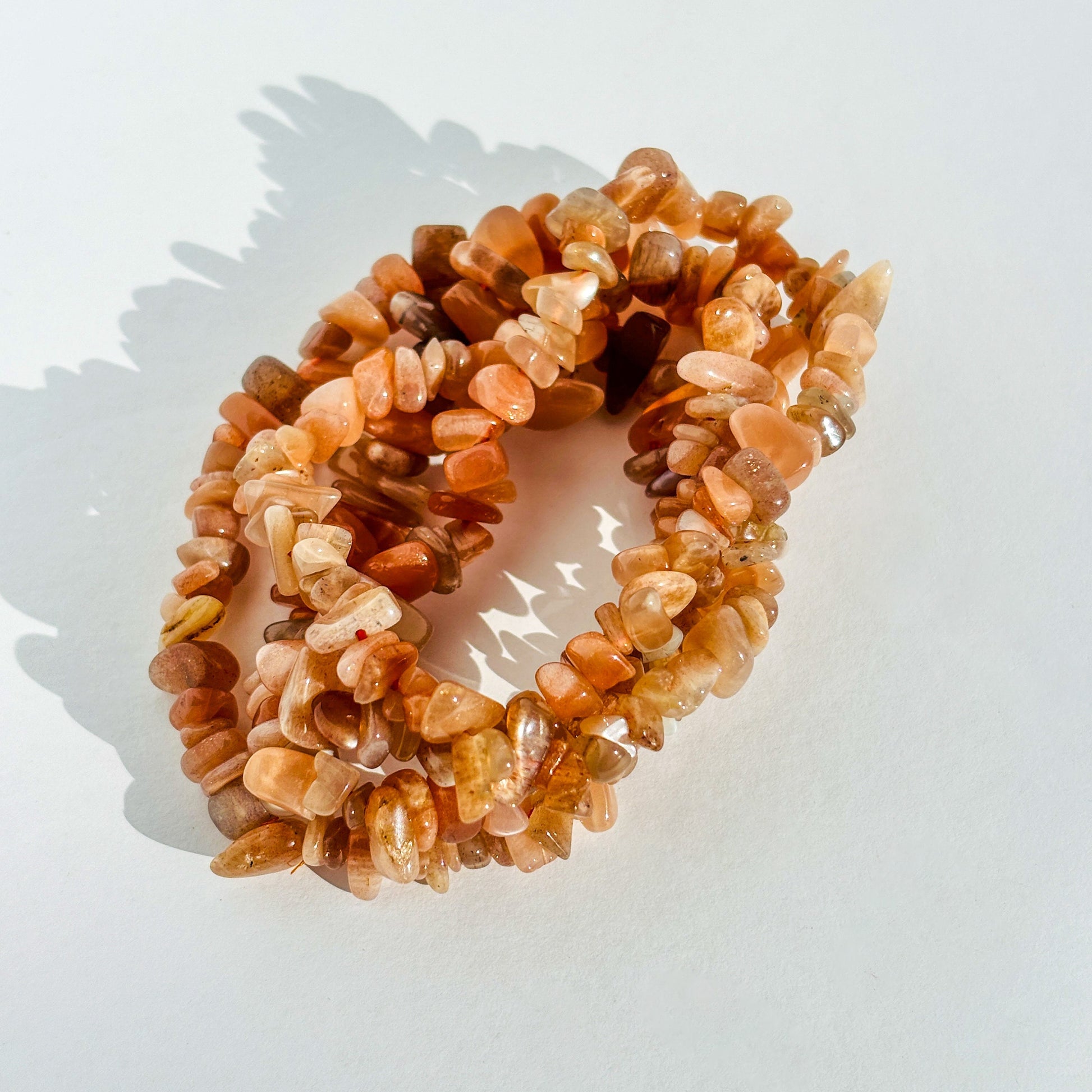 Peach Moonstone with Sunstone Crystal Chip Bracelet