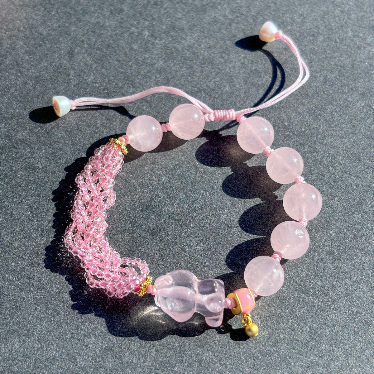 Cute Teddy Bear Rose Quartz Crystal Adjustable Bracelet