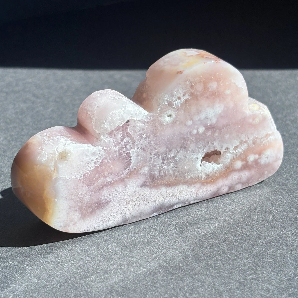 Pink Amethyst with Flower Agate Crystal Cloud Carving Stone Sculpture