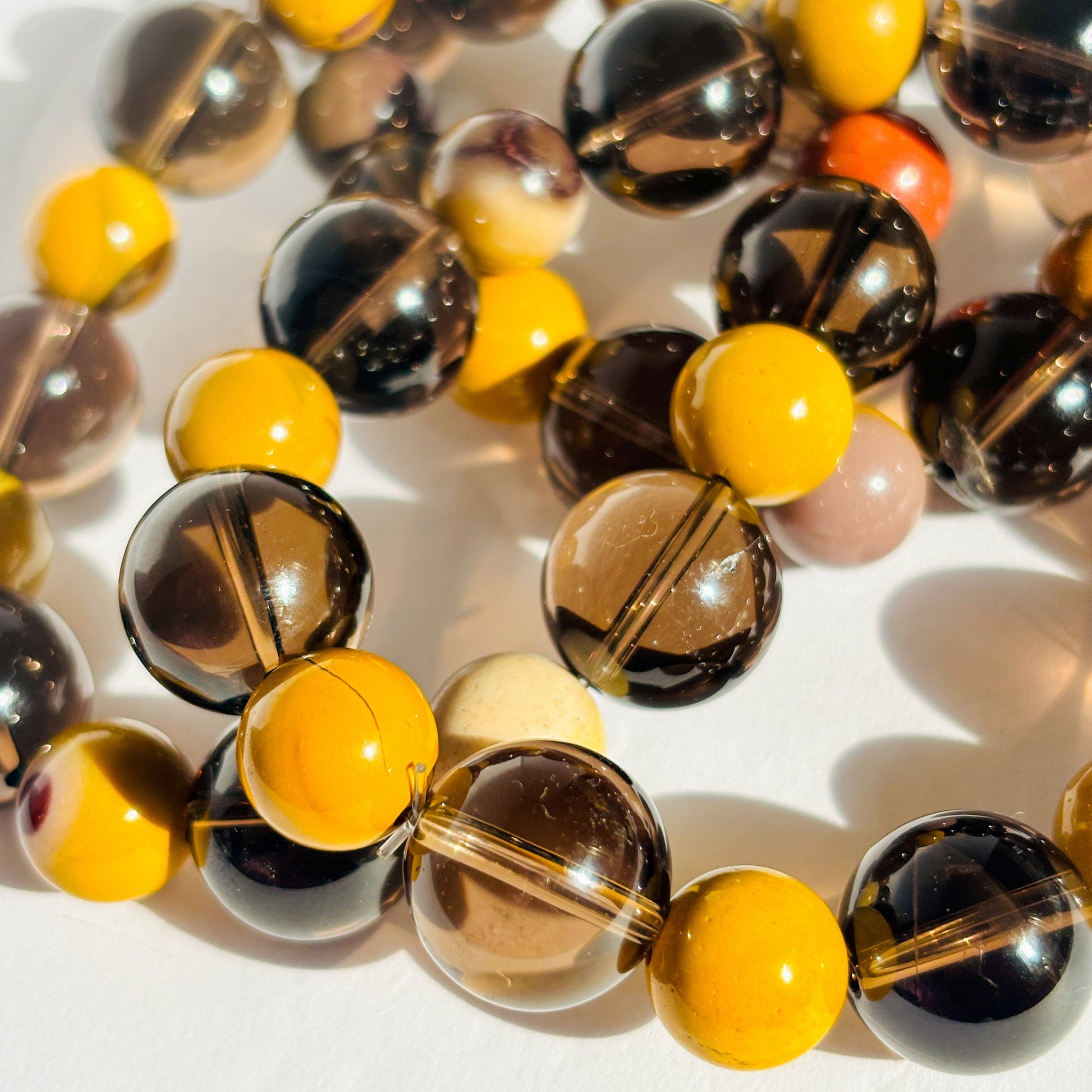 Smoky Quartz and Mookaite Crystal Bracelet