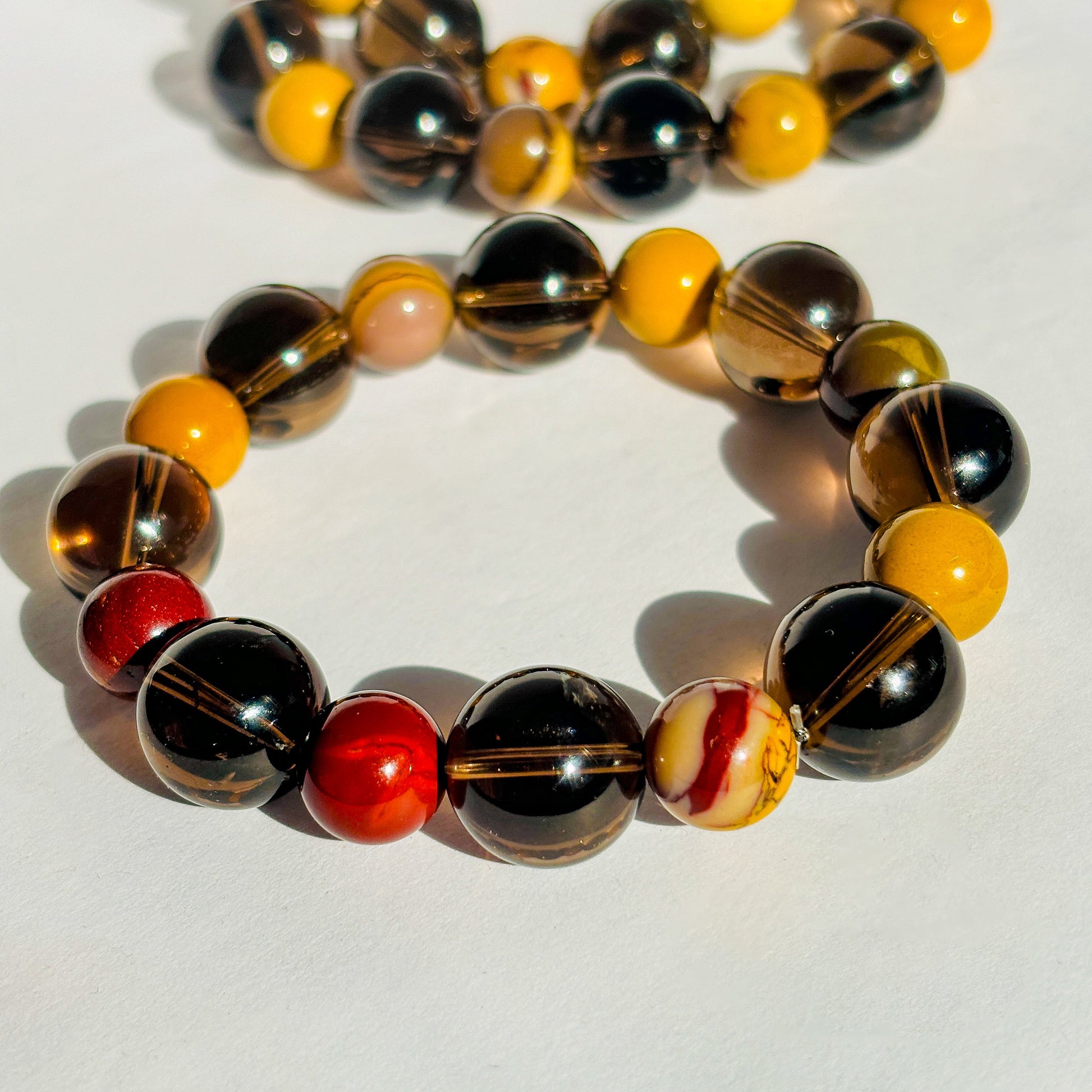 Smoky Quartz and Mookaite Crystal Bracelet