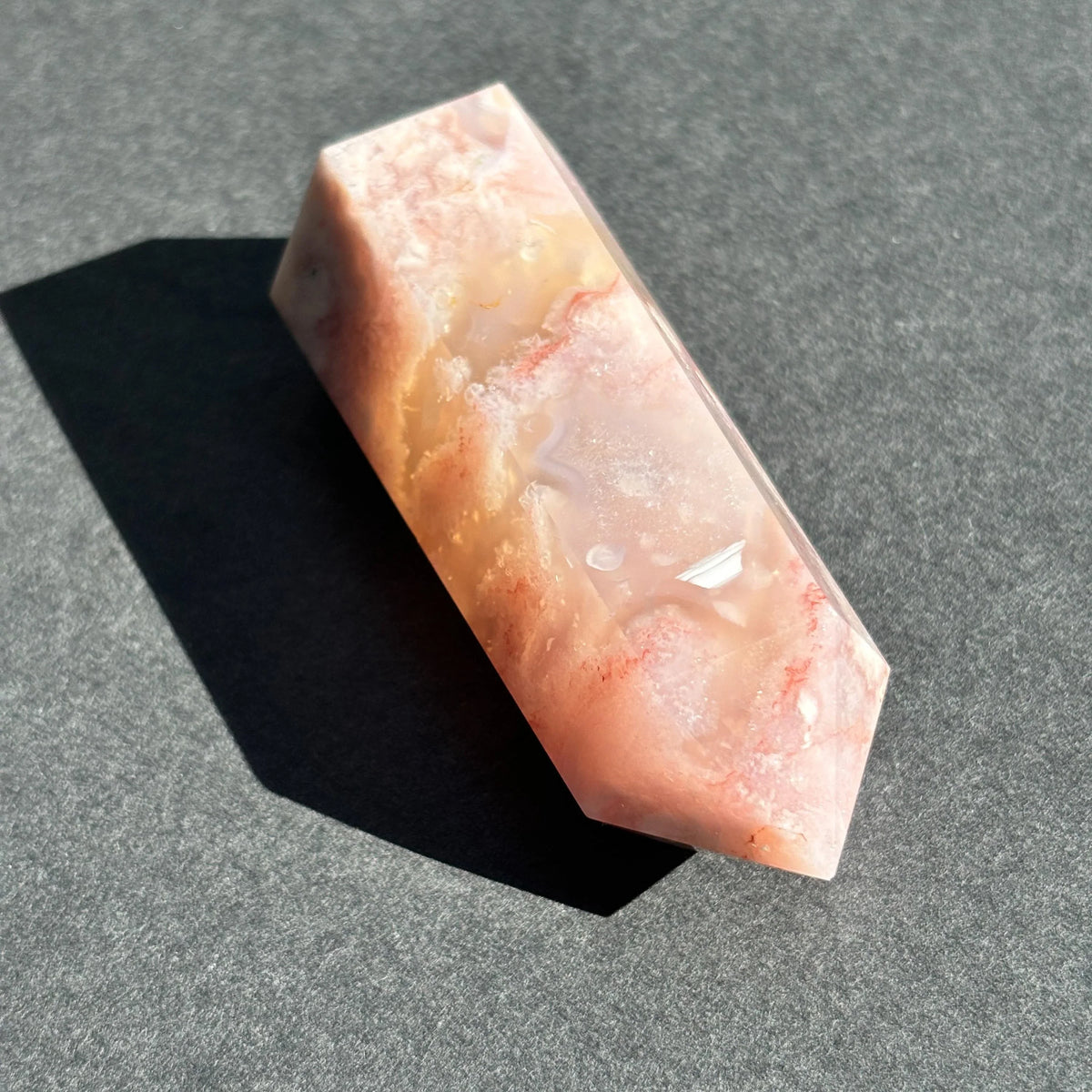 Pink Flower Agate Crystal Tower