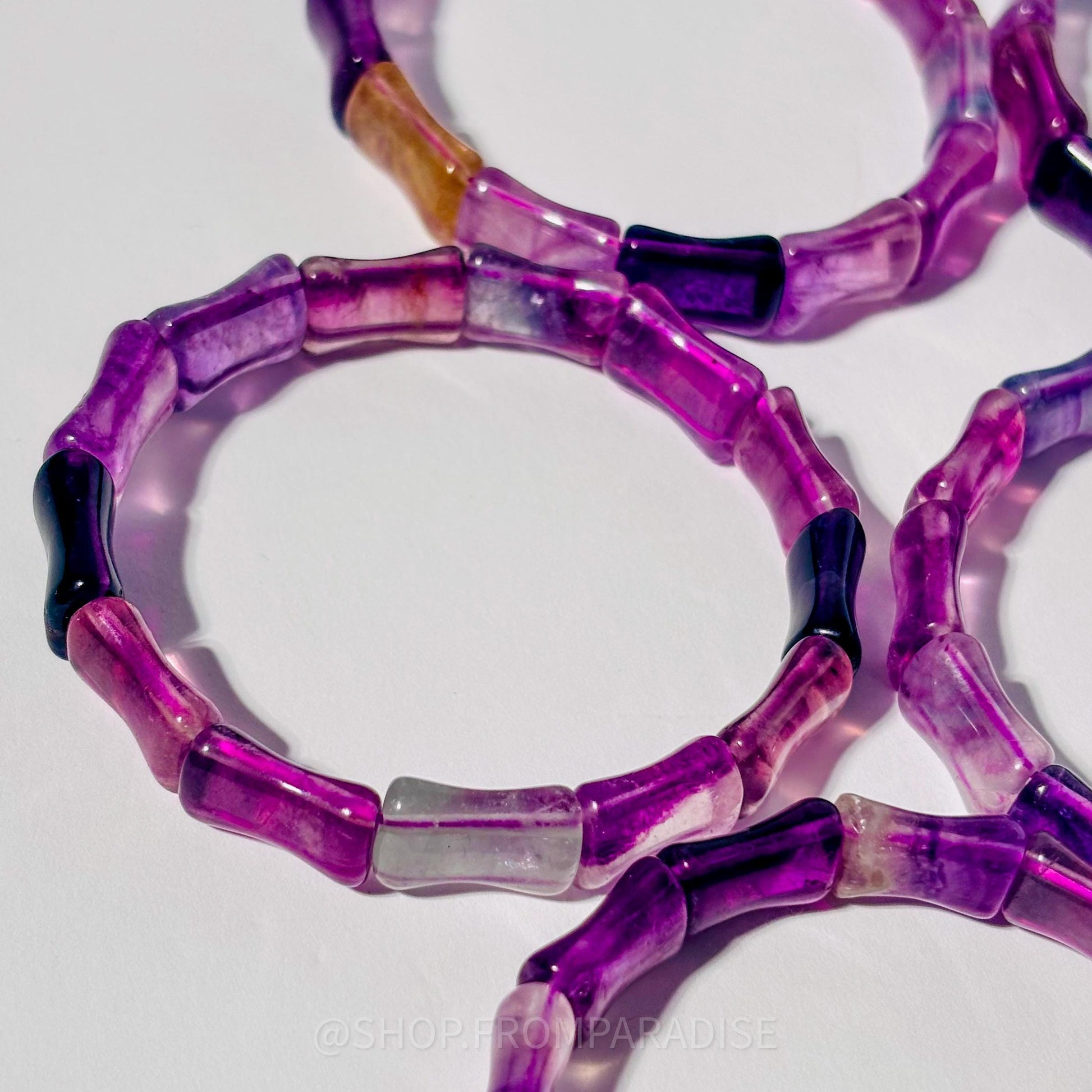 Purple Fluorite Crystal Bone Shaped Stretch Bangle Bracelet