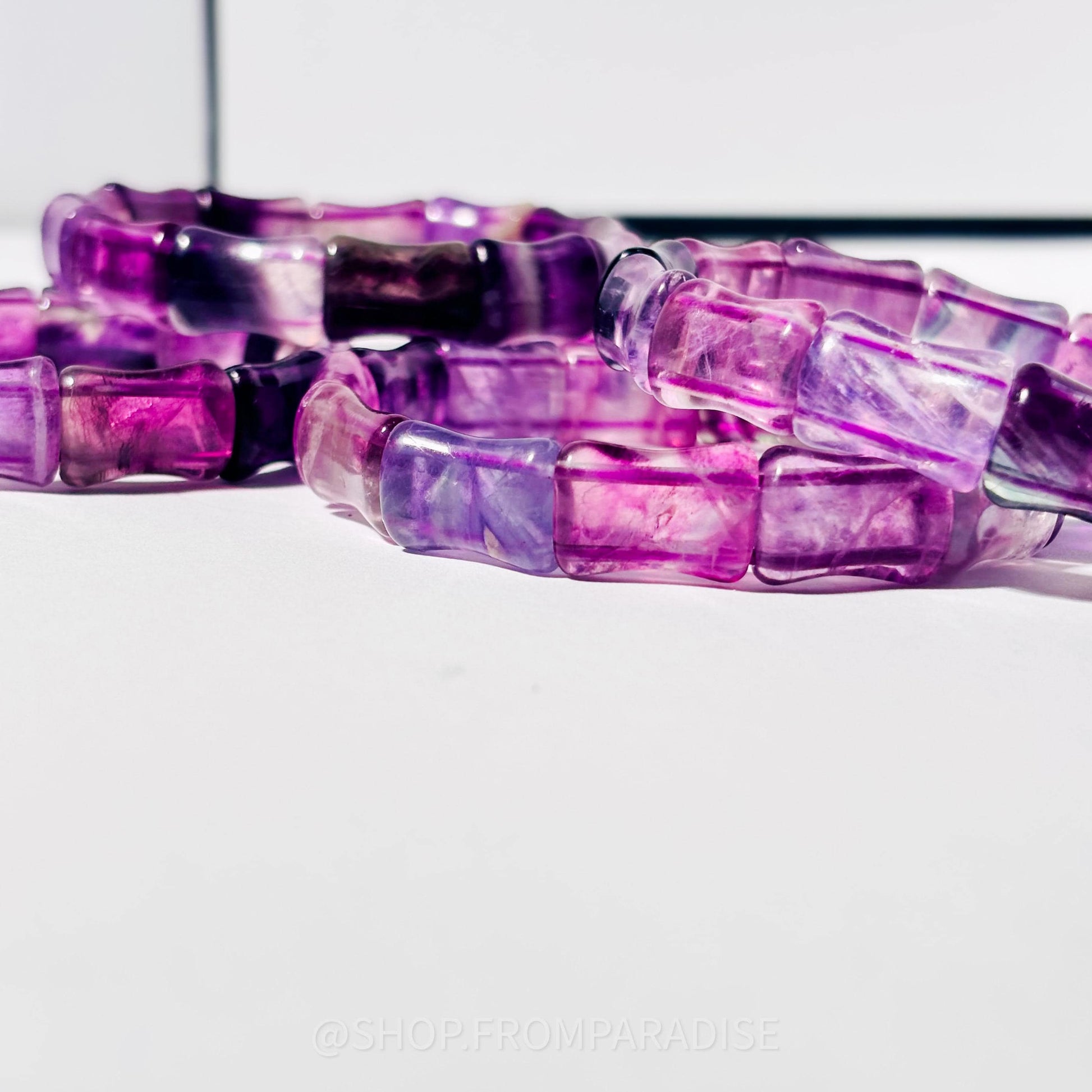 Purple Fluorite Crystal Bone Shaped Stretch Bangle Bracelet