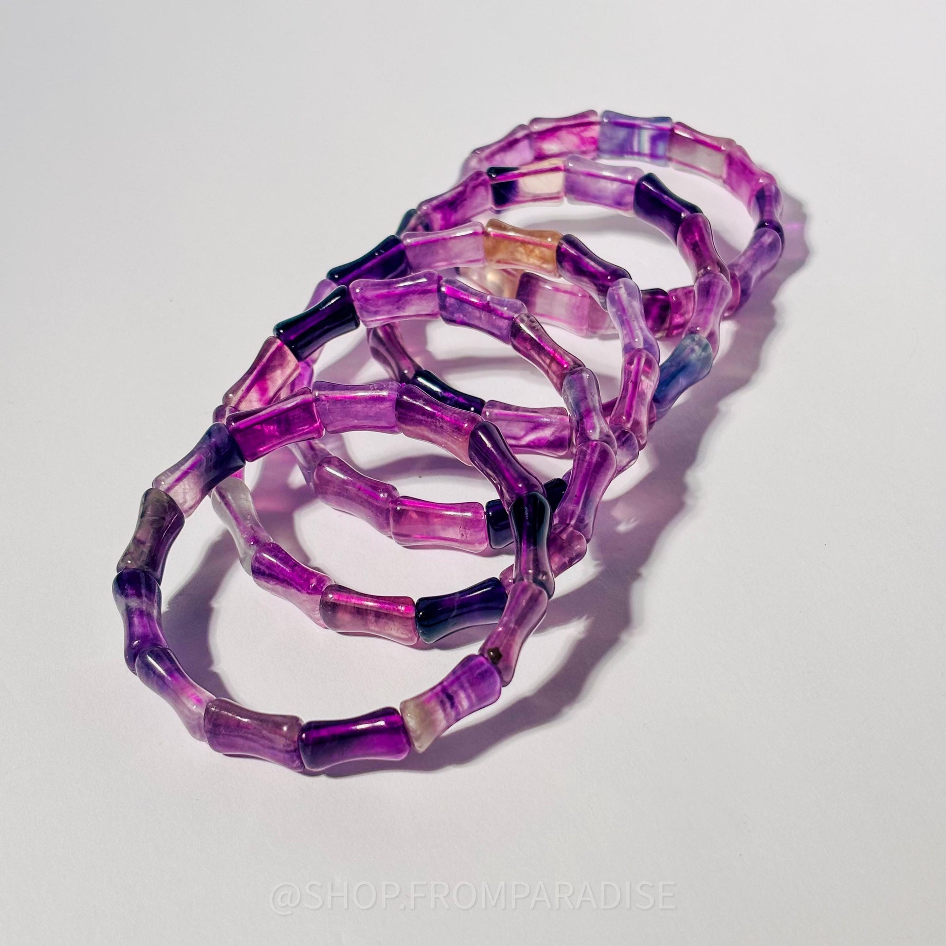 Purple Fluorite Crystal Bone Shaped Stretch Bangle Bracelet