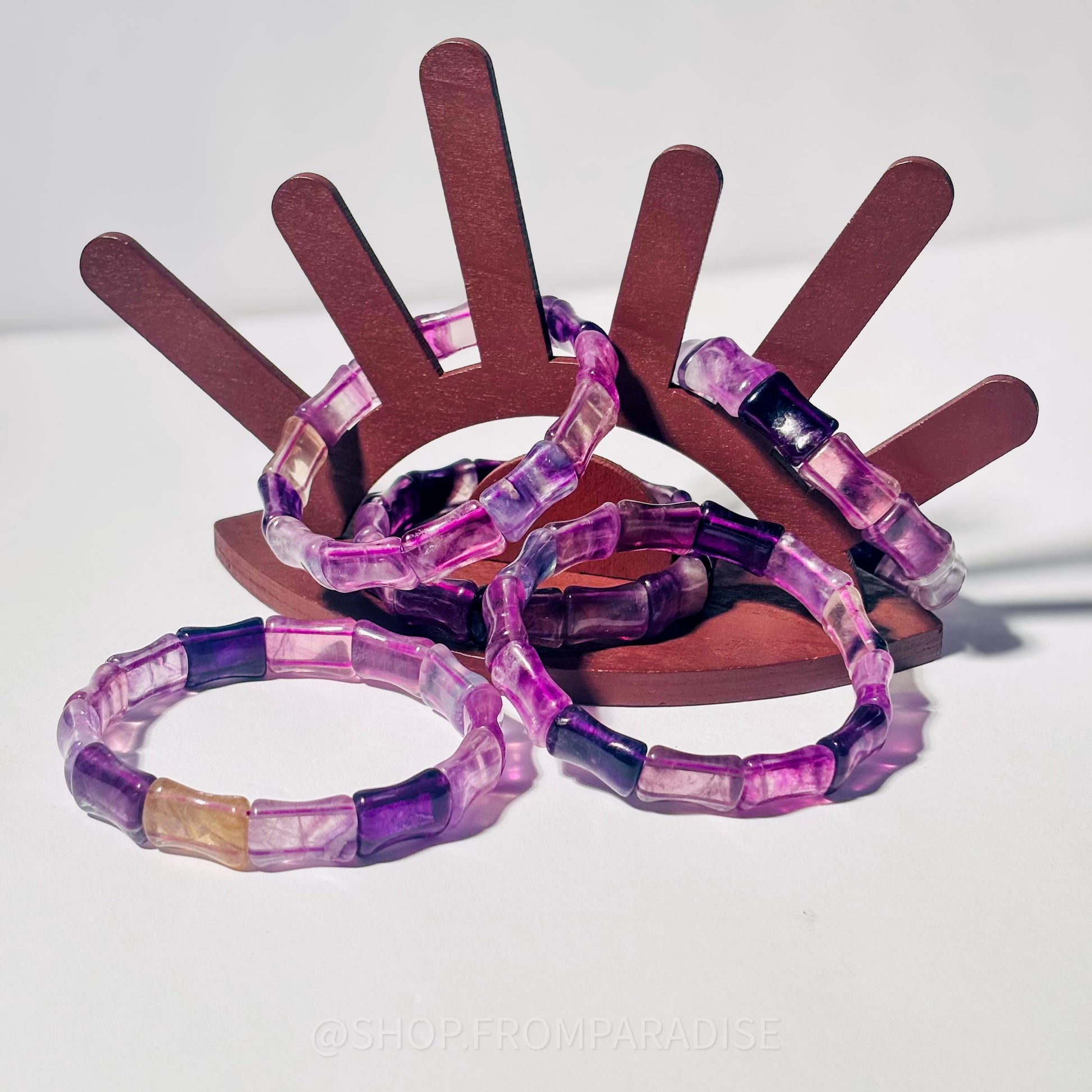 Purple Fluorite Crystal Bone Shaped Stretch Bangle Bracelet