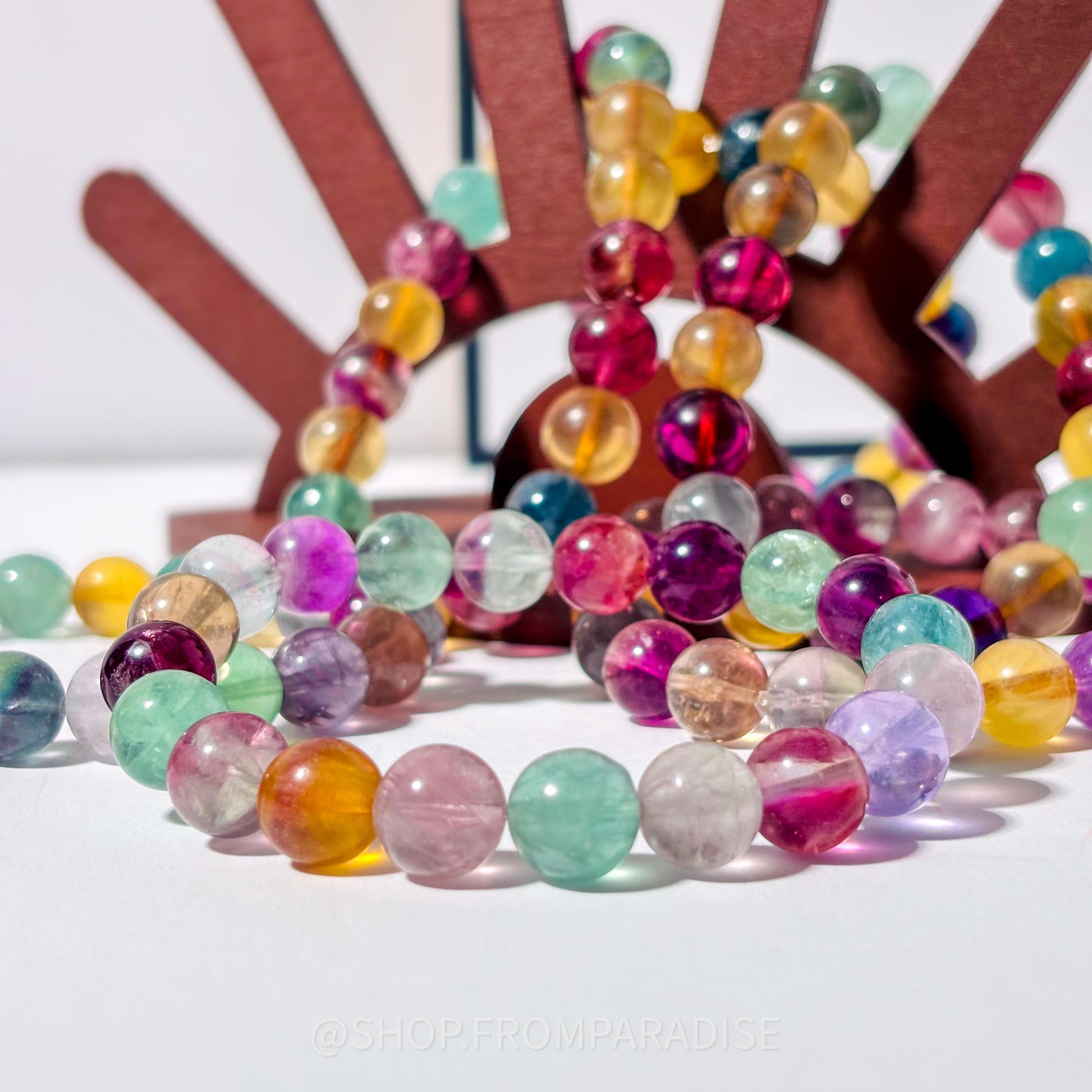 Fluorite Crystal Round Bead Stretch Bracelet