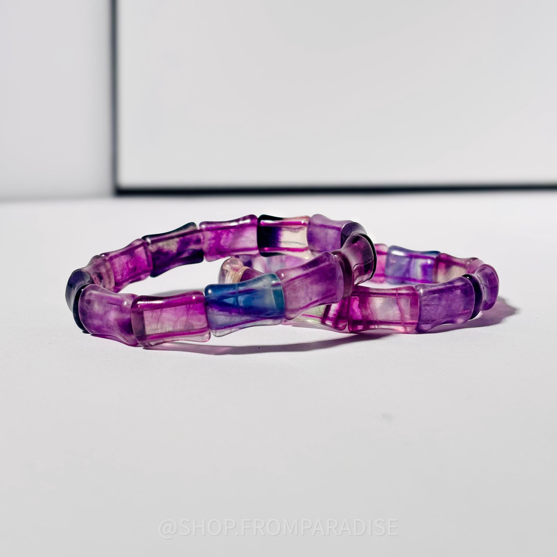 Purple Fluorite Crystal Bone Shaped Stretch Bangle Bracelet