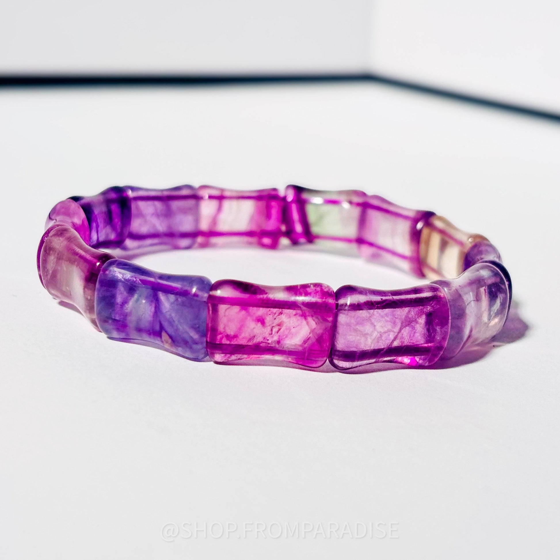 Purple Fluorite Crystal Bone Shaped Stretch Bangle Bracelet