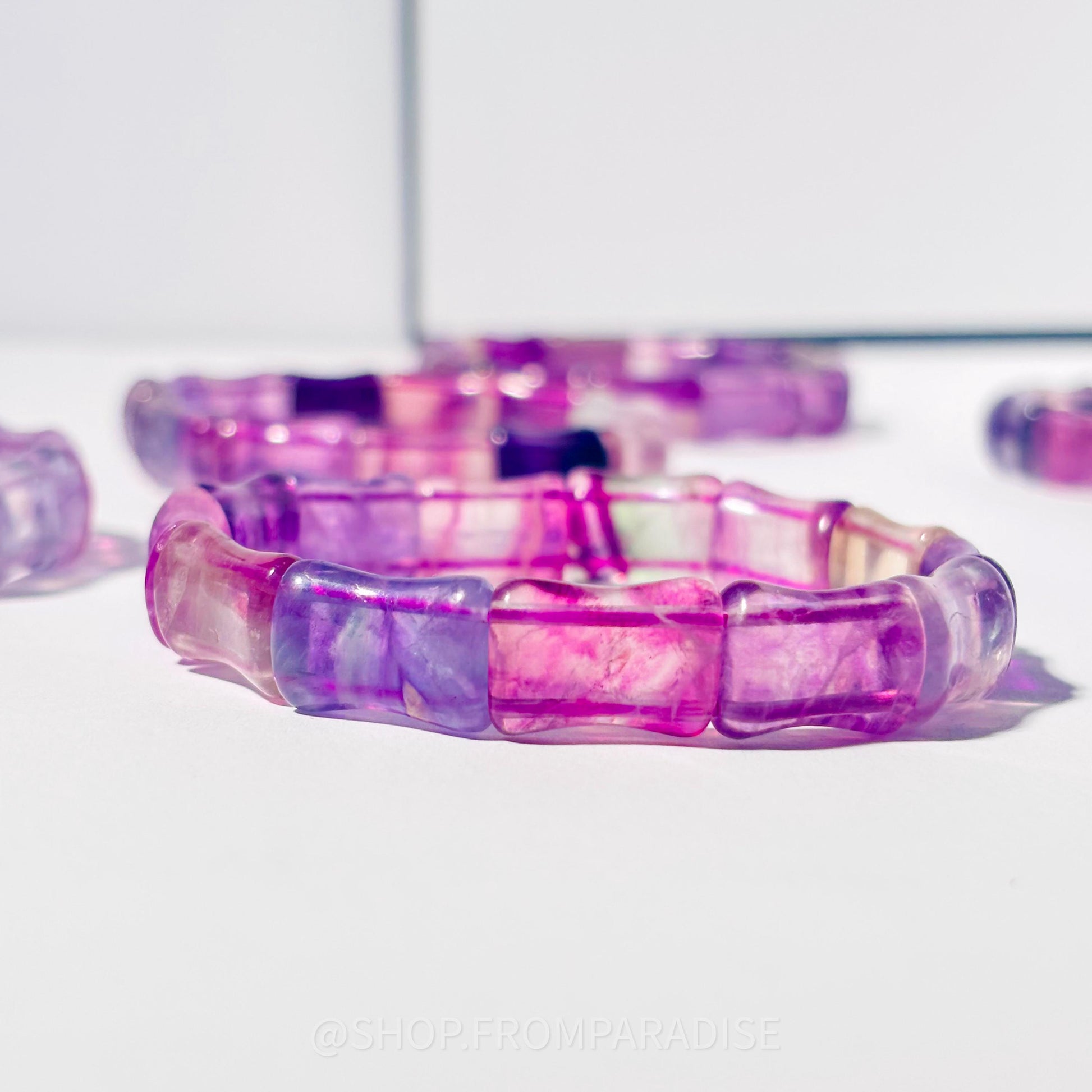 Purple Fluorite Crystal Bone Shaped Stretch Bangle Bracelet