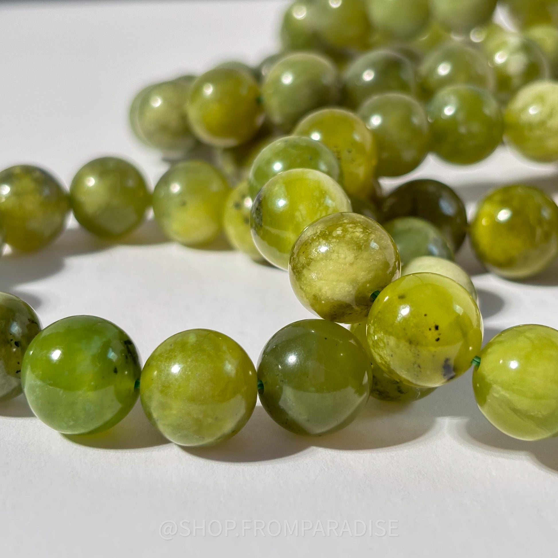 Green Jade Round Bead Crystal Stretch Bracelet