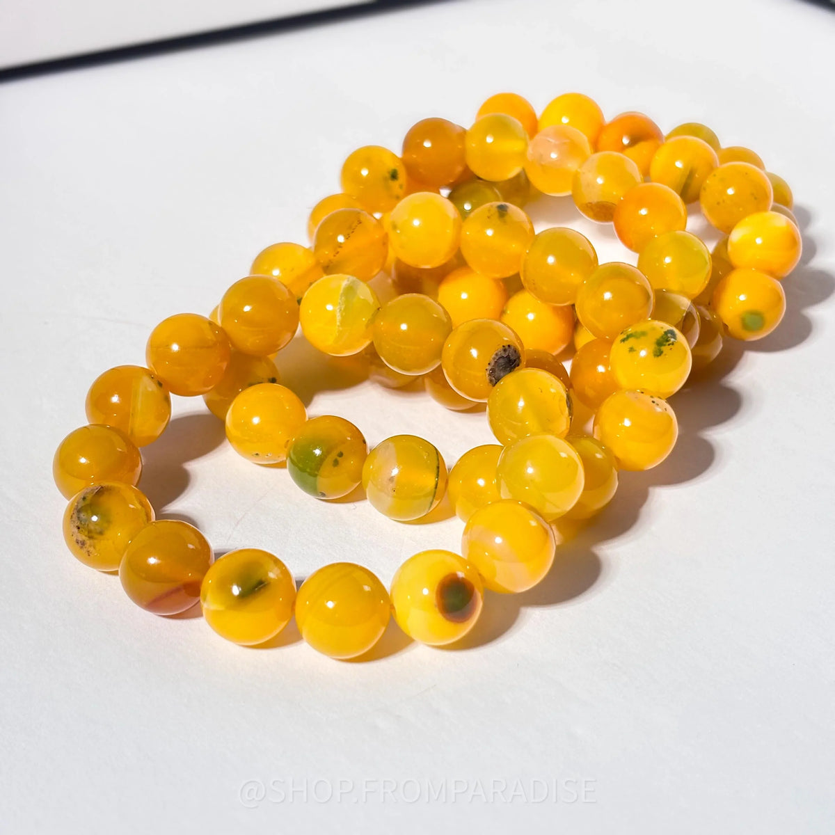 Yellow Agate Round Bead Crystal Stretch Bracelet