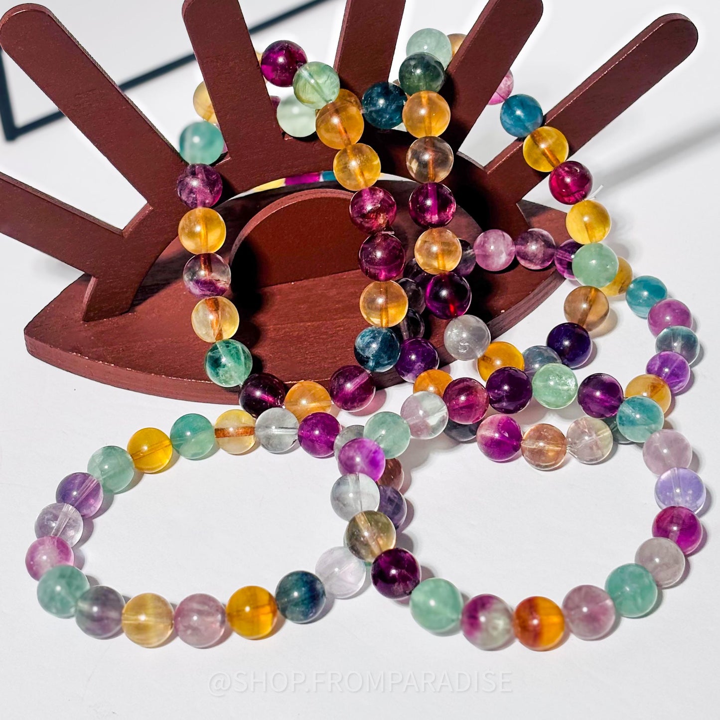 Fluorite Crystal Round Bead Stretch Bracelet