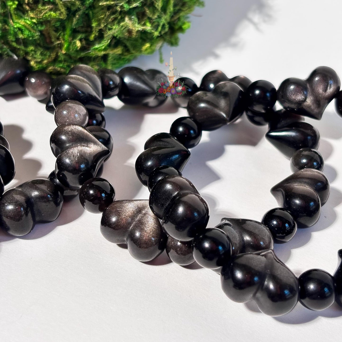 Silver Obsidian Motif Bracelet | Heart Shaped