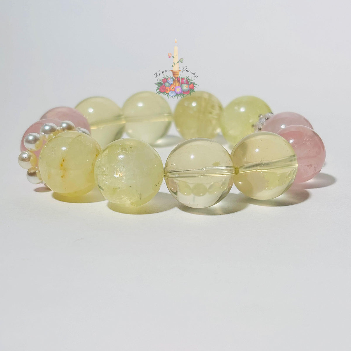 Rose Quartz and Lemon Quartz Healing Crystal Bracelet, Joy and Love Gemstone Stretch Bracelet, Stacking Bead Bracelet, Birthday Gift