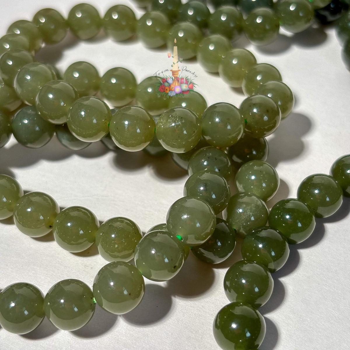 Natural Green Nephrite Jade Bracelet, Deep Olive Gemstone Round Bead Stretch Bracelet, Heart Chakra Healing Crystal Jewelry, Abundance Luck