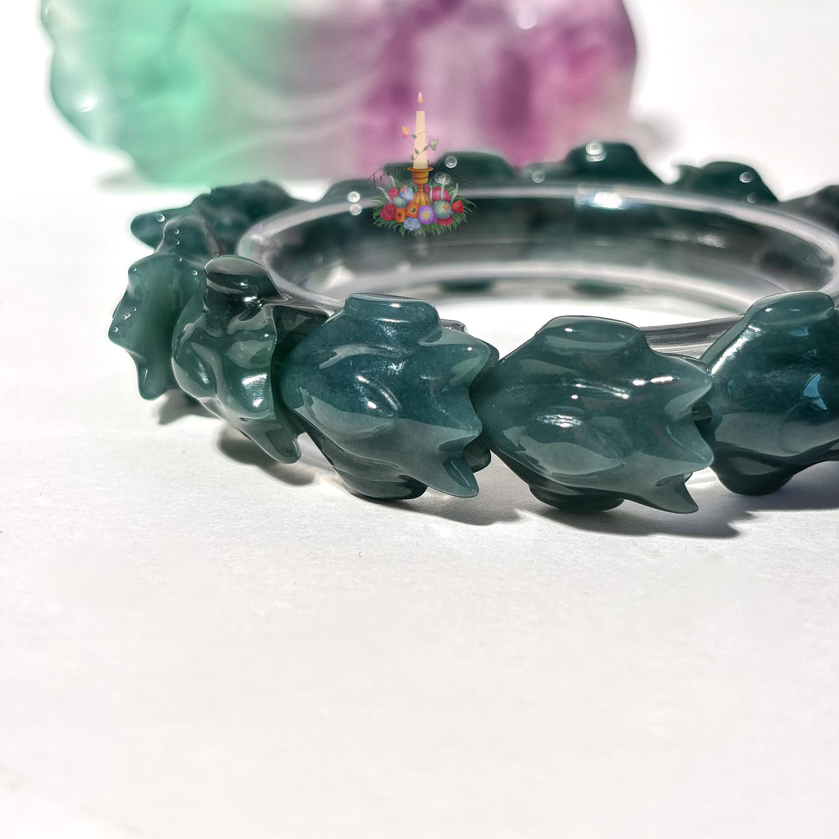 Natural Guatemalan Blue Jadeite Dragon Bracelet, Hand Carved Dragon Scale Bead Stretch Crystal Bracelet , Rare Genuine Blue Jade Gemstone