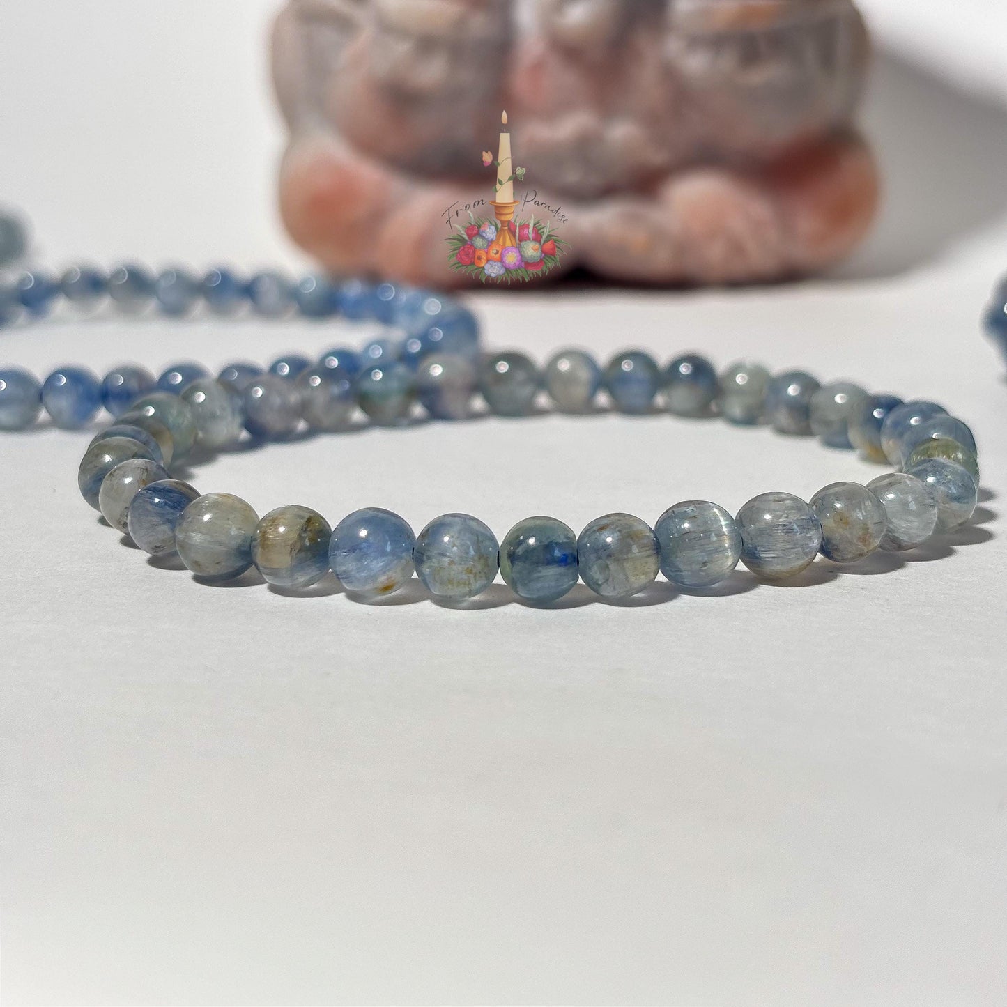 Blue Kyanite Crystal Healing Bracelet, Tranquil Energy Stone, Blue Gemstone Stacking Jewelry, Throat Chakra Crystal Gift Round Bead