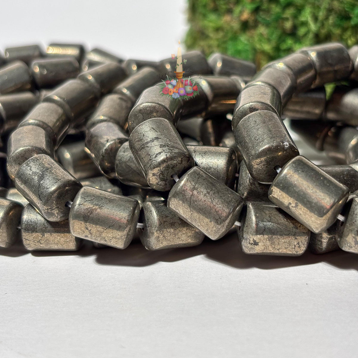Natural Pyrite Barrel Bead Bracelet, Genuine Fool's Gold Gemstone Stretch Bracelet, Wealth and Protection Crystal Jewelry, Men’s Gift