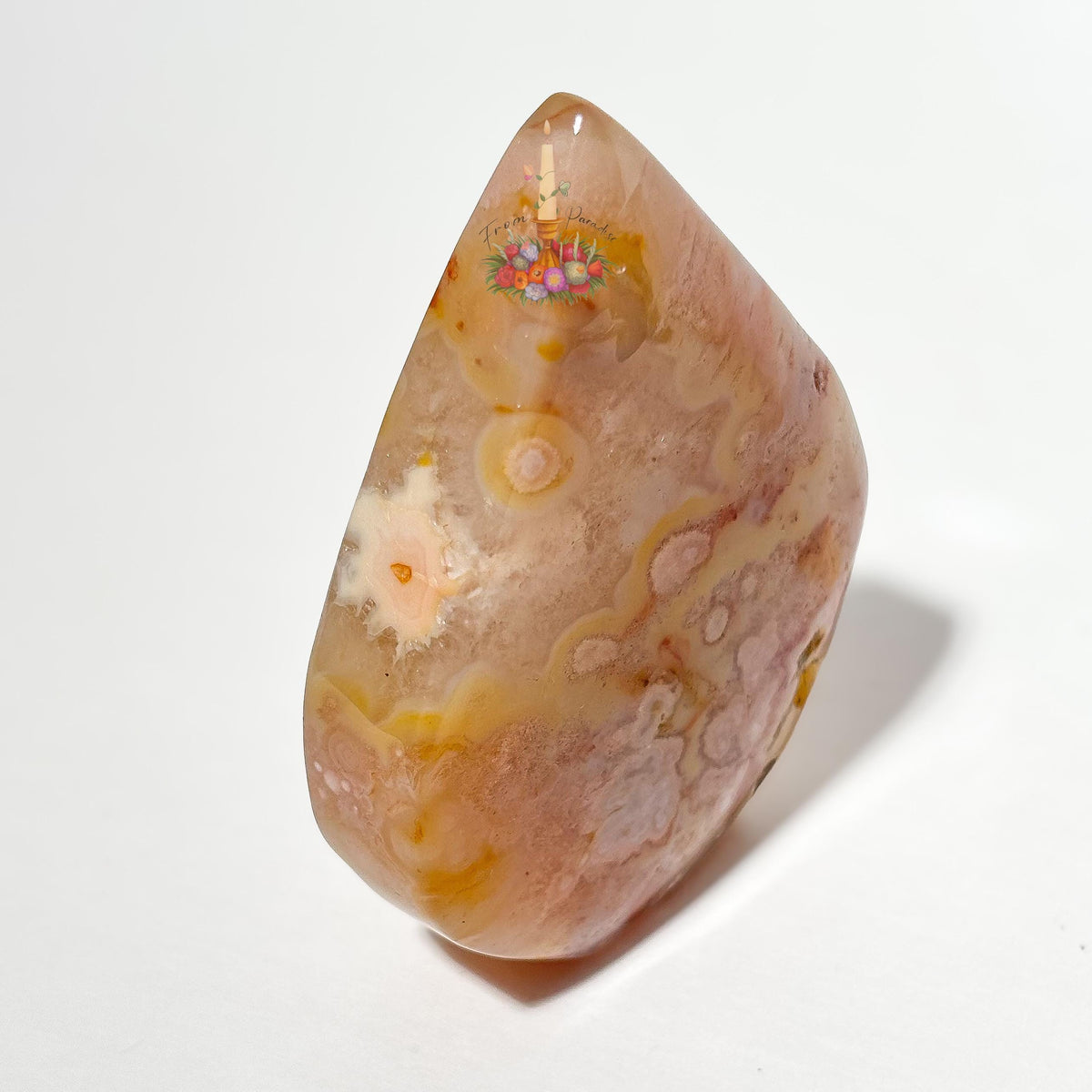 Flower Agate Teardrop Crystal Carving, Pink Floral Gemstone Decor, Natural Agate Collectible