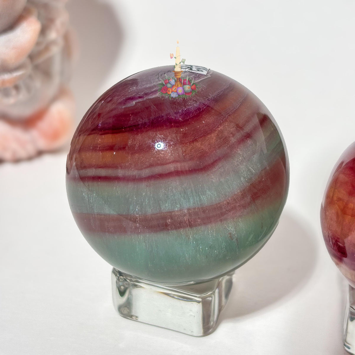 Large Fluorite Sphere, Vibrant Banded Crystal Ball, Multicolor Gemstone Decor, Intentional Home Decor