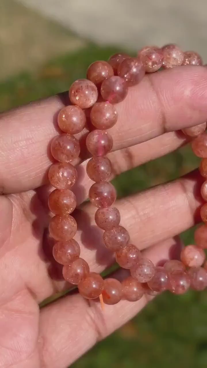 Orange Sunstone Crystal Bracelet Natural Sunstone Gemstone Stretch Bracelet Spiritual Healing Bracelets Anxiety Stress Relief Handmade