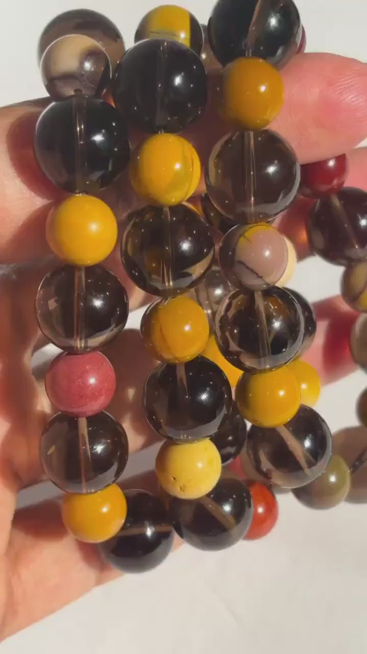 Smoky Quartz and Mookaite Crystal Bracelet