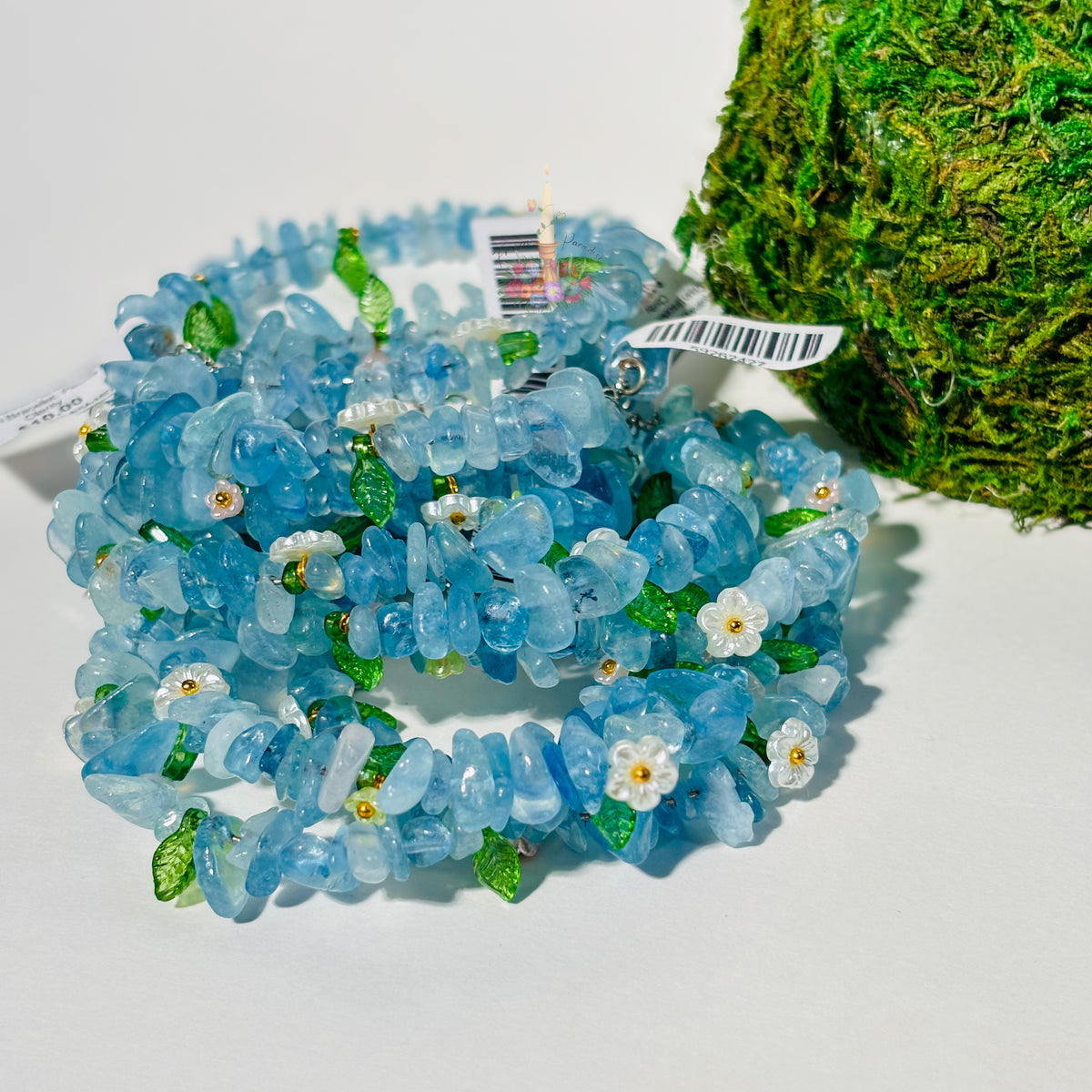 Aquamarine Flower Fairy Crystal Bracelet with blue stones and white flower accents by From Paradise
