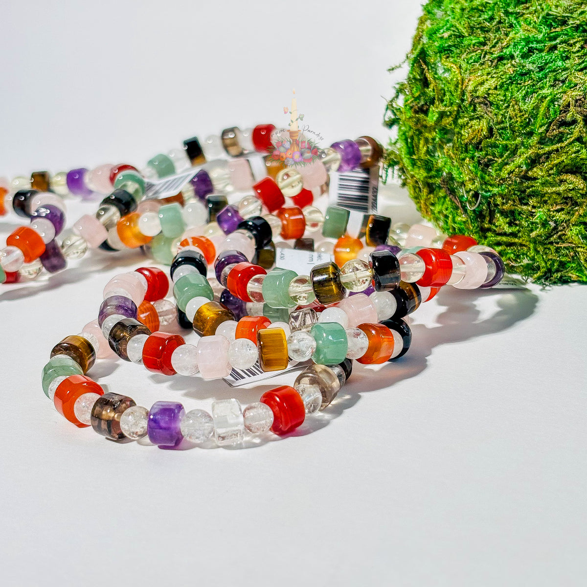Multi-gemstone crystal bracelet with colorful healing stones for balance and protection.