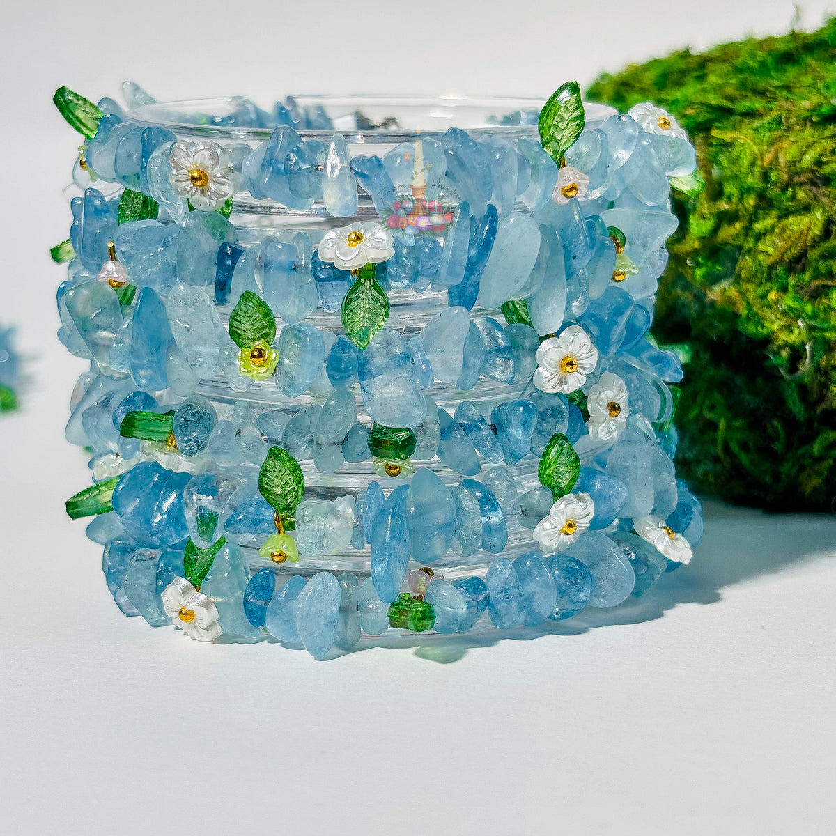 From Paradise Aquamarine Flower Fairy Crystal Bracelet with blue stones and floral accents