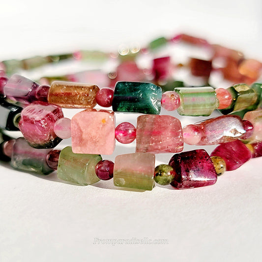 Watermelon Tourmaline Cube Bracelet