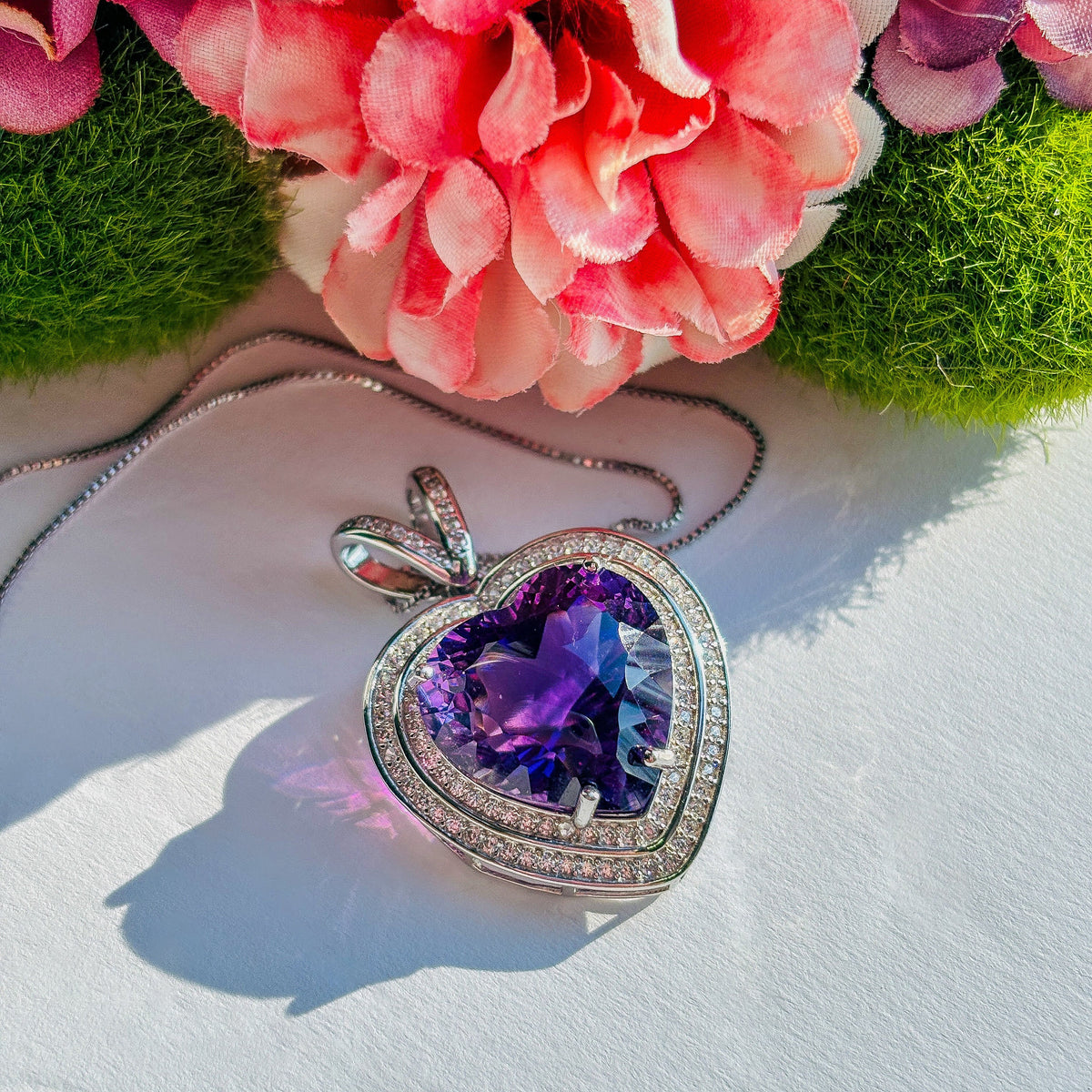 Amethyst Sterling Silver Womens Gemstone Necklace