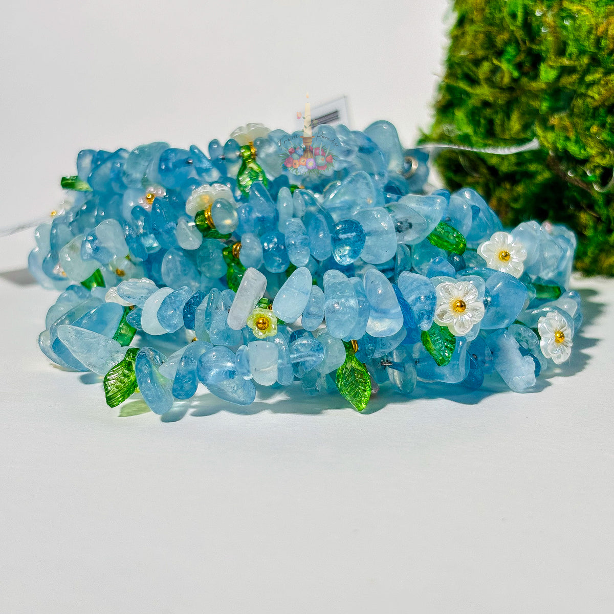 Aquamarine Flower Fairy Crystal Bracelet with blue stones and white flower accents