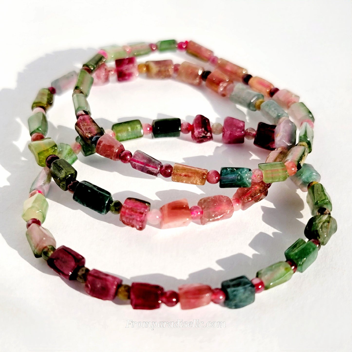 Watermelon Tourmaline Cube Bracelet