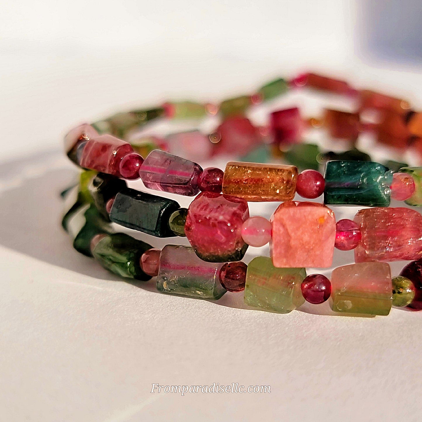 Watermelon Tourmaline Cube Bracelet