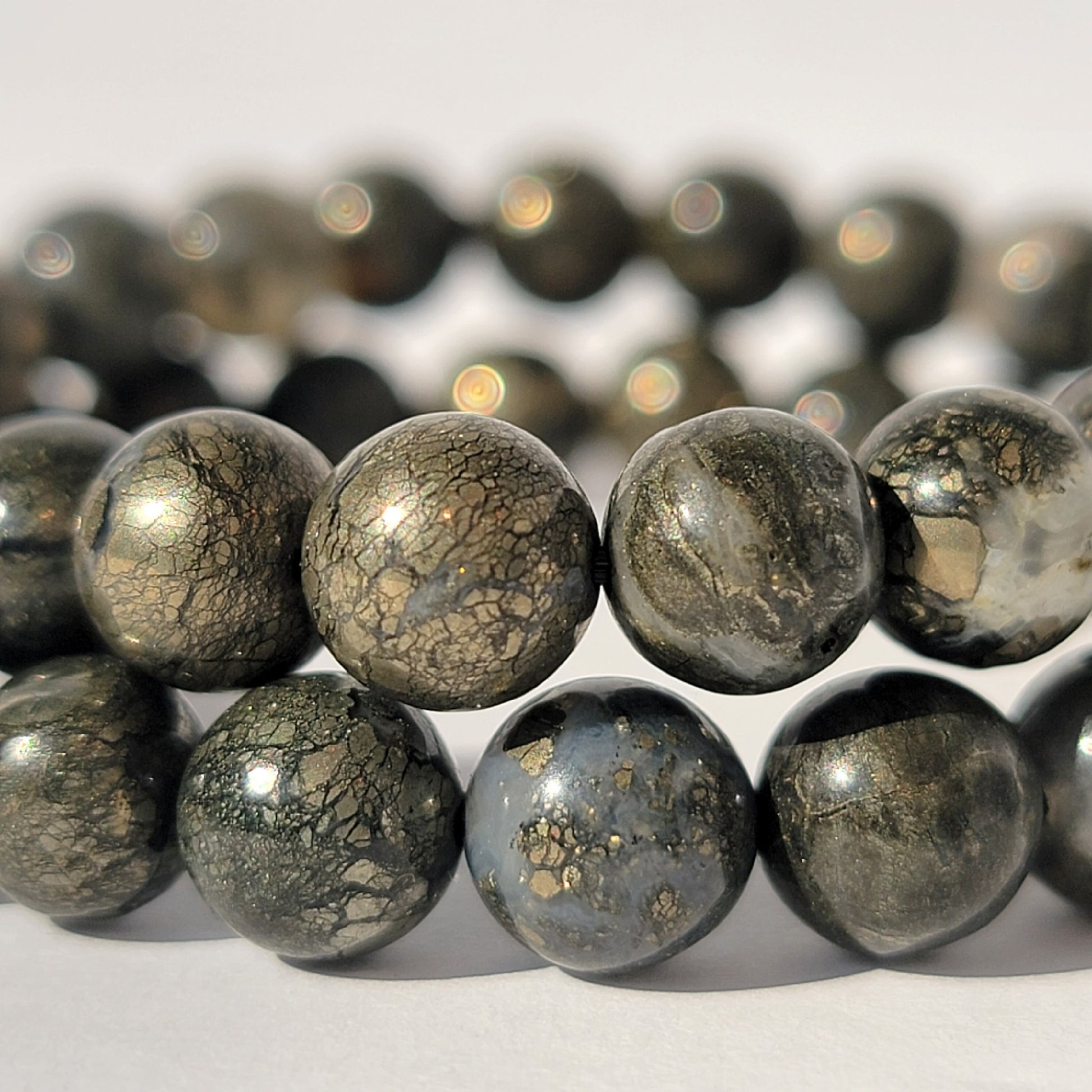 Rare Marcasite 8mm Gemstone Bracelet, Pyrite in Agate Crystal Bracelet, Spiritual Energy Jewelry, Genuine Nipomo Marcasite, Healer’s Gold