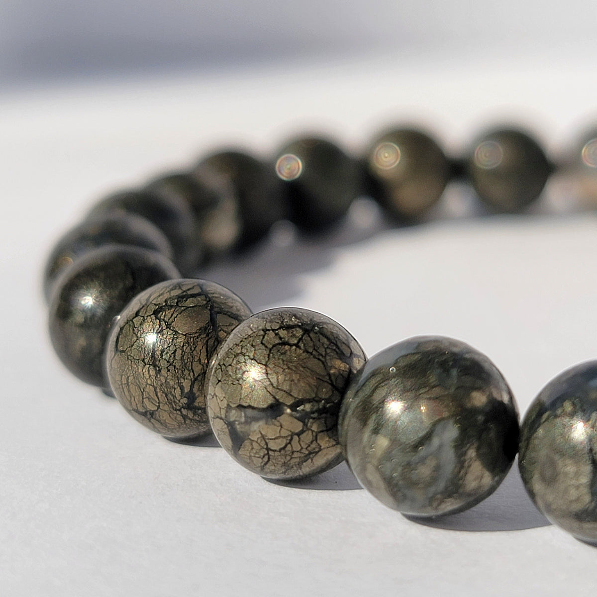 Rare Marcasite 8mm Gemstone Bracelet, Pyrite in Agate Crystal Bracelet, Spiritual Energy Jewelry, Genuine Nipomo Marcasite, Healer’s Gold