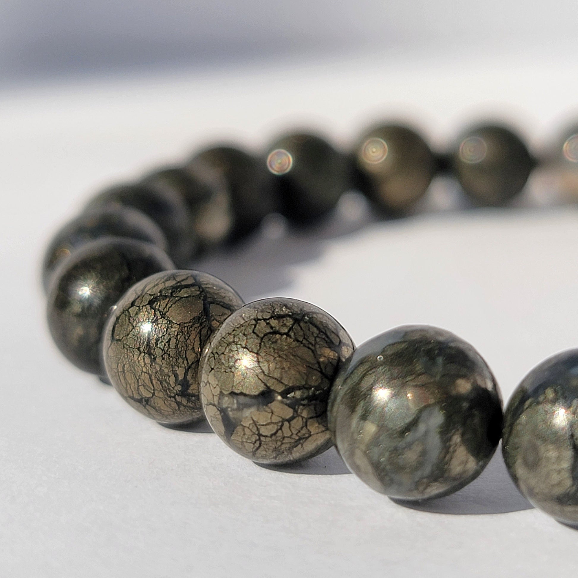 Rare Marcasite 8mm Gemstone Bracelet, Pyrite in Agate Crystal Bracelet, Spiritual Energy Jewelry, Genuine Nipomo Marcasite, Healer’s Gold