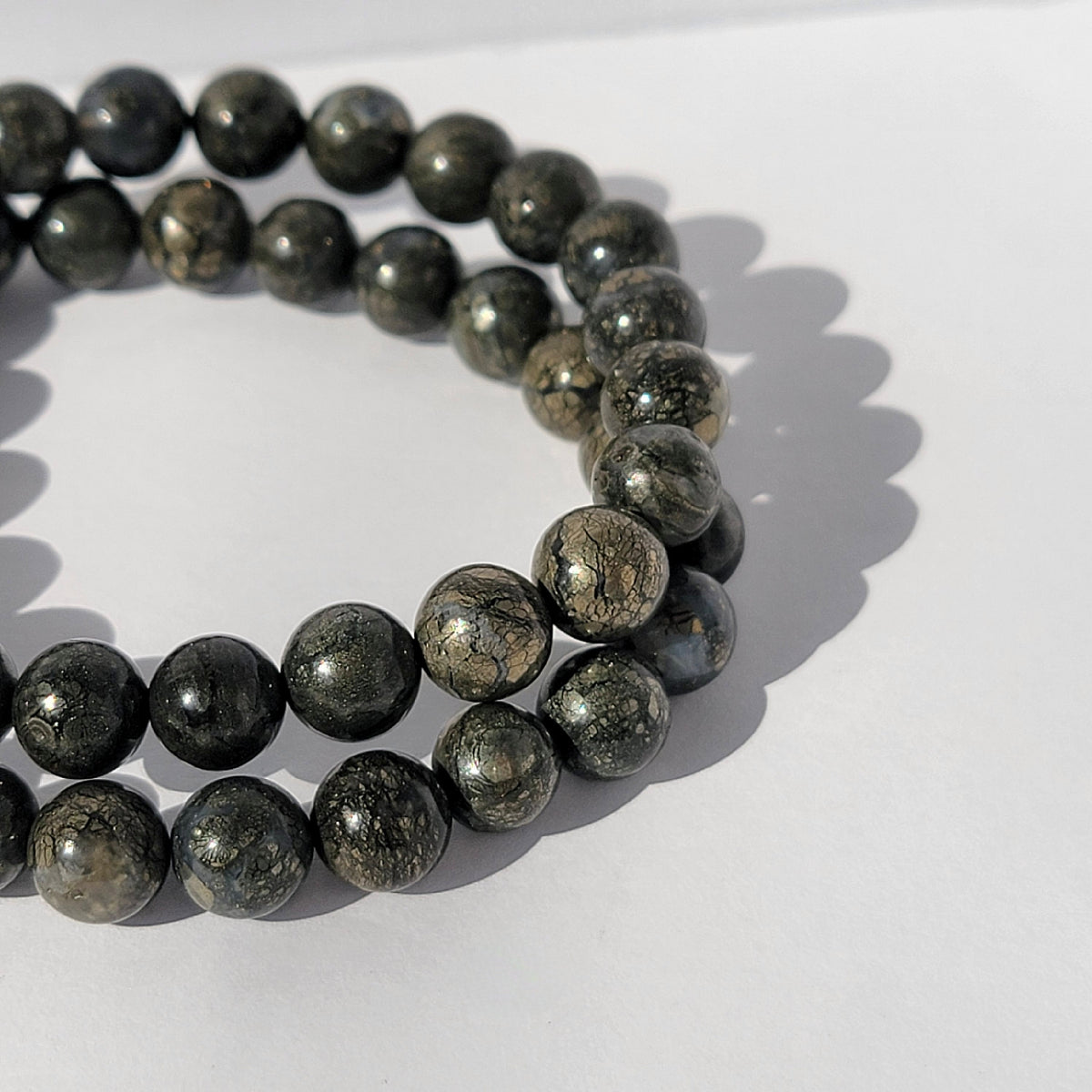 Rare Marcasite 8mm Gemstone Bracelet, Pyrite in Agate Crystal Bracelet, Spiritual Energy Jewelry, Genuine Nipomo Marcasite, Healer’s Gold