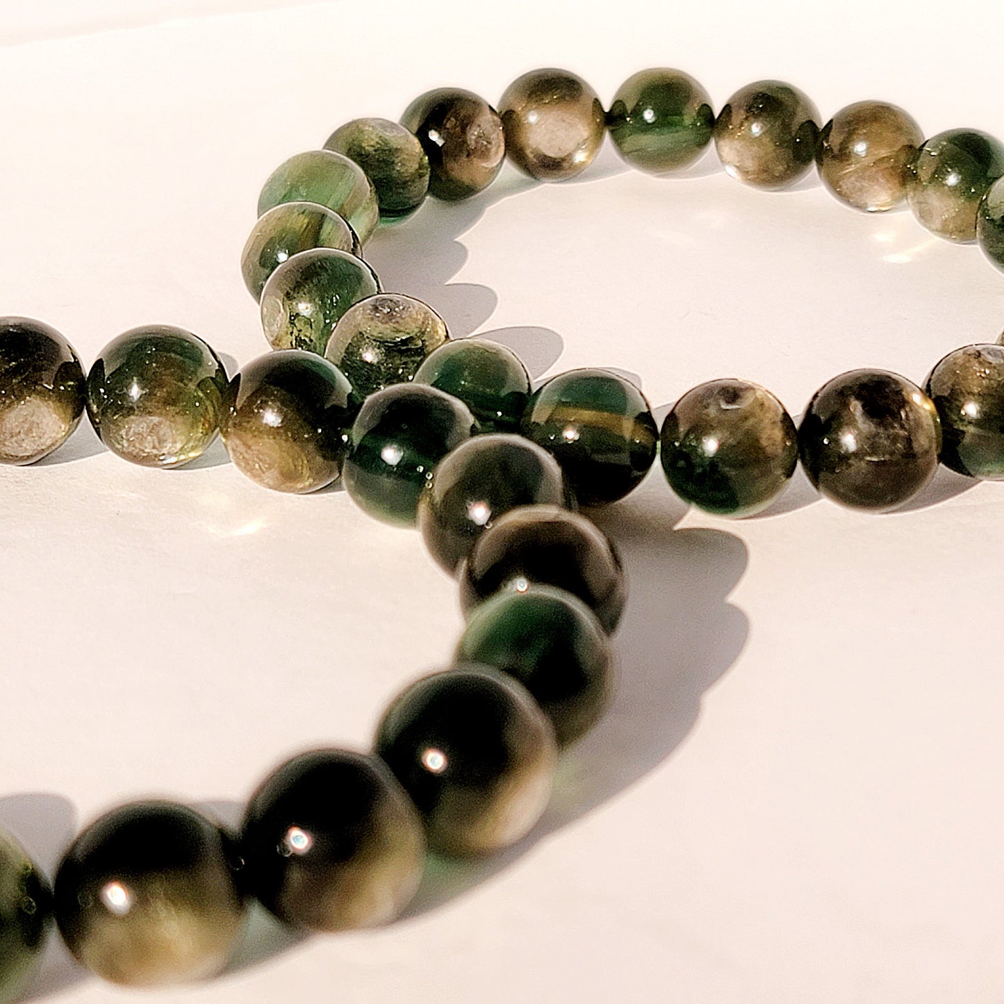 Green Lepidolite Crystal Bead Stretch Bracelet, Gem Lepidolite, Green Mica