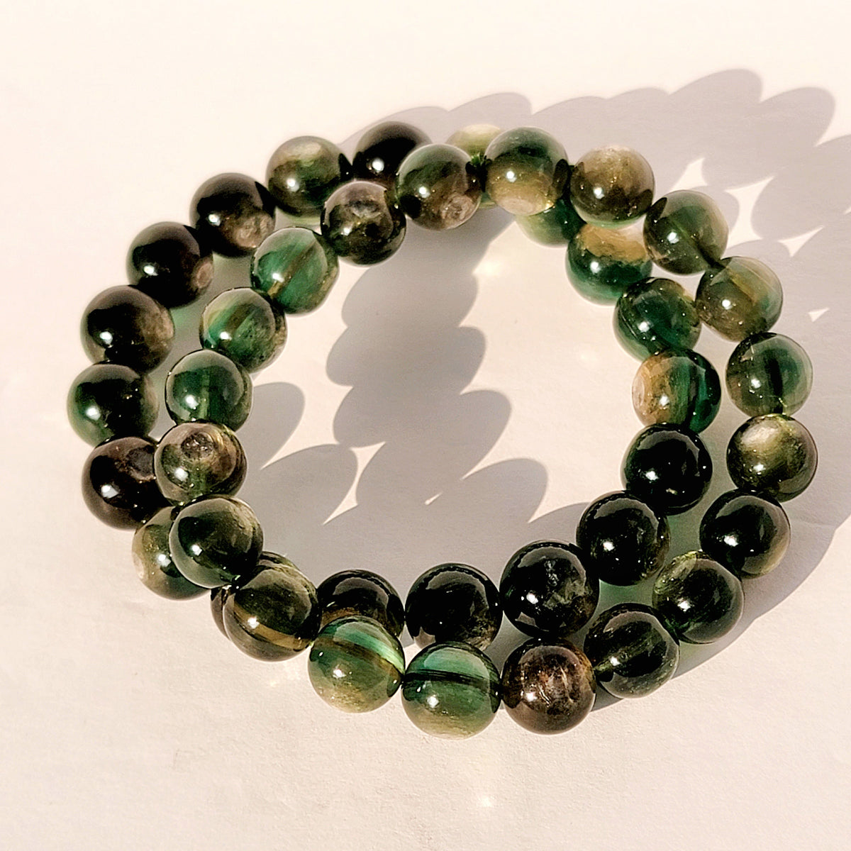 Green Lepidolite Crystal Bead Stretch Bracelet, Gem Lepidolite, Green Mica