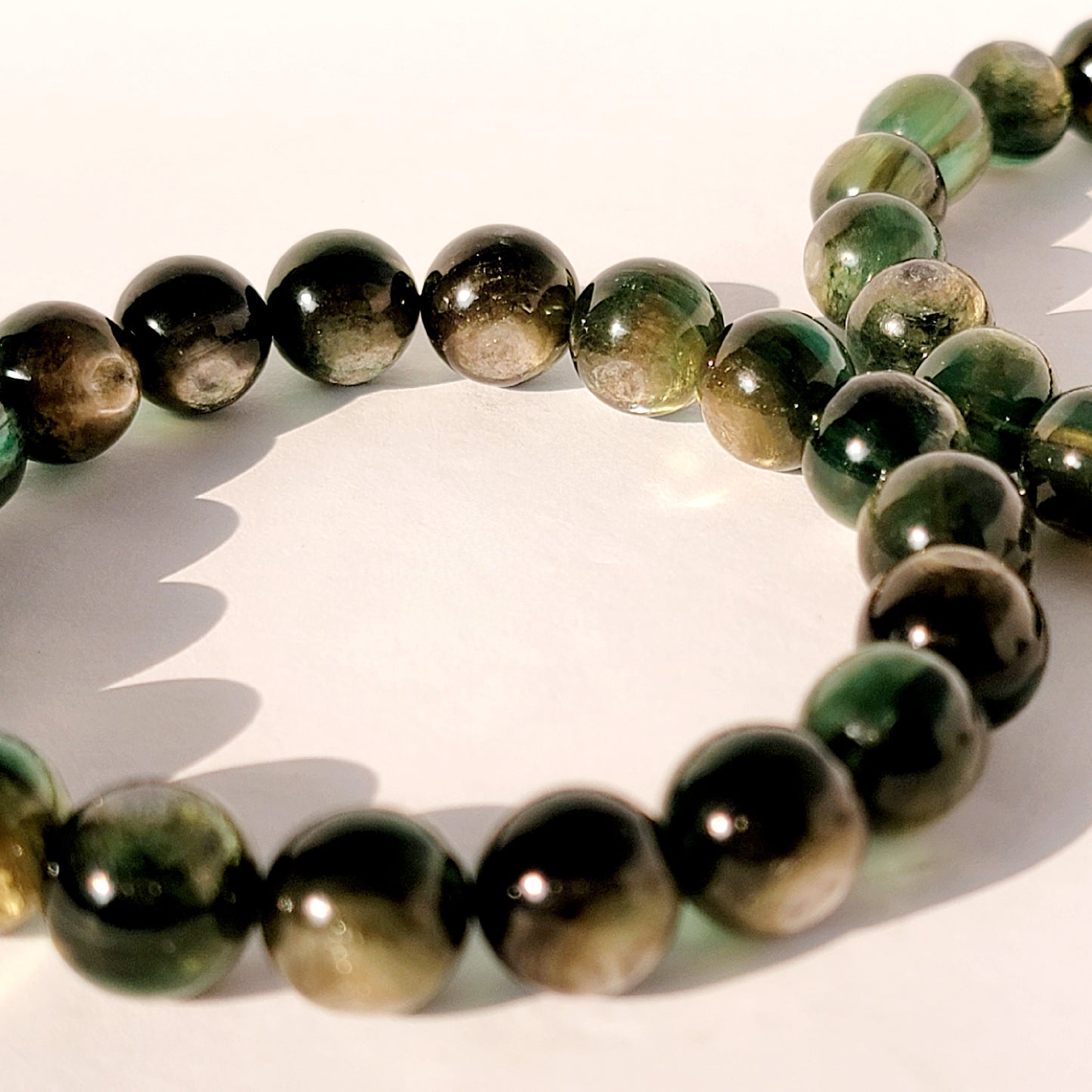 Green Lepidolite Crystal Bead Stretch Bracelet, Gem Lepidolite, Green Mica