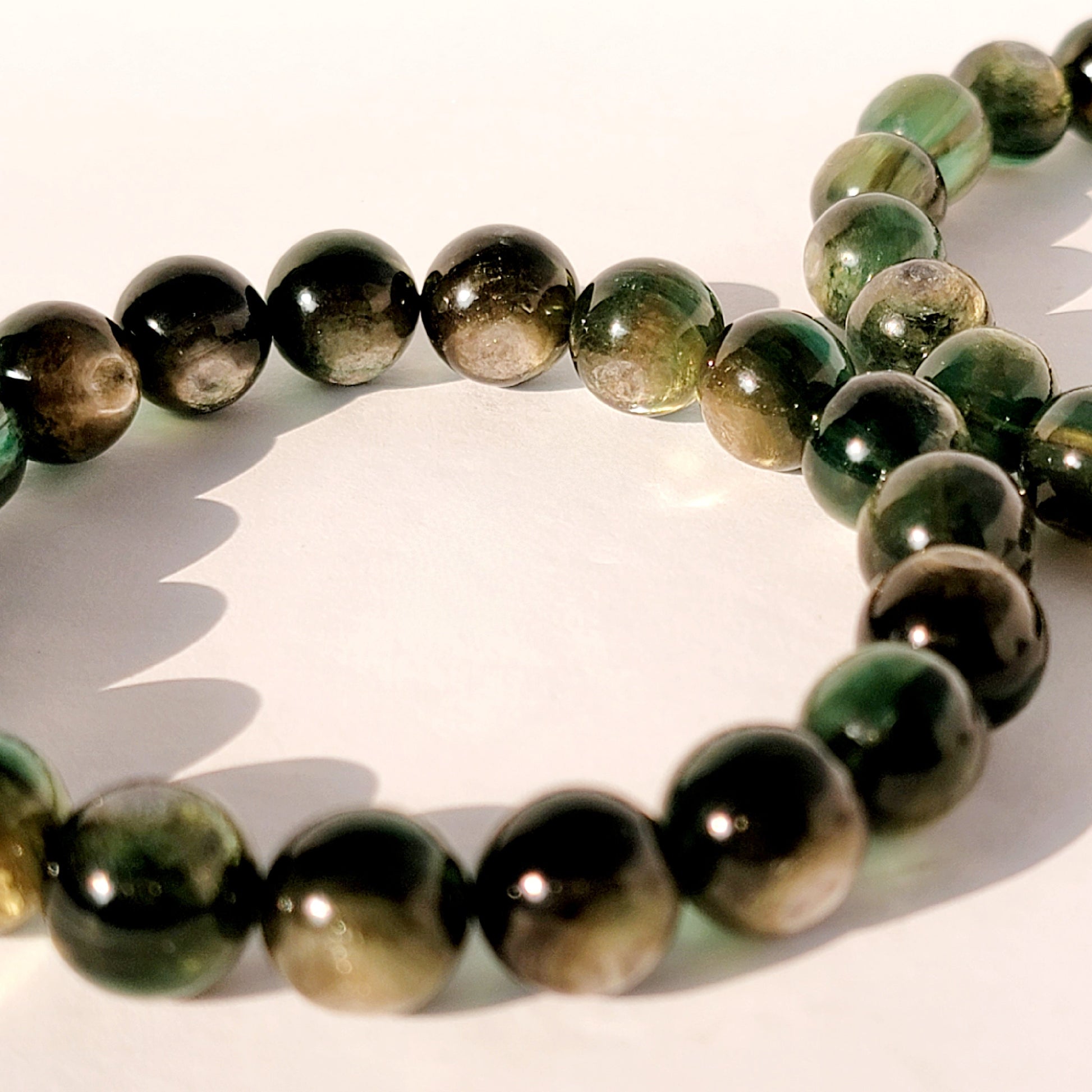 Green Lepidolite Crystal Bead Stretch Bracelet, Gem Lepidolite, Green Mica