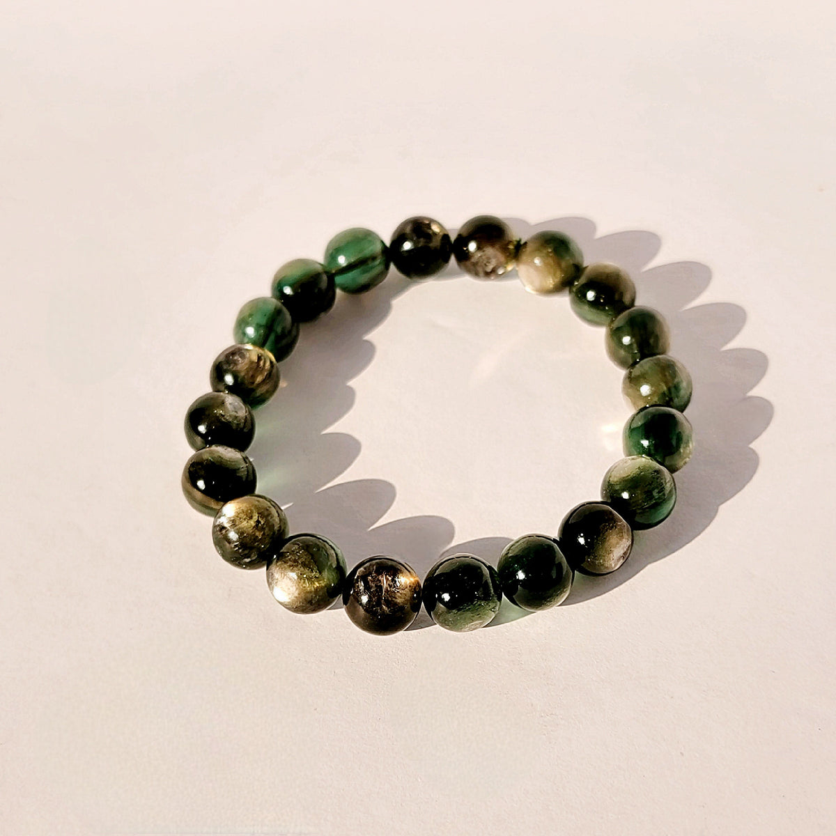 Green Lepidolite Crystal Bead Stretch Bracelet, Gem Lepidolite, Green Mica
