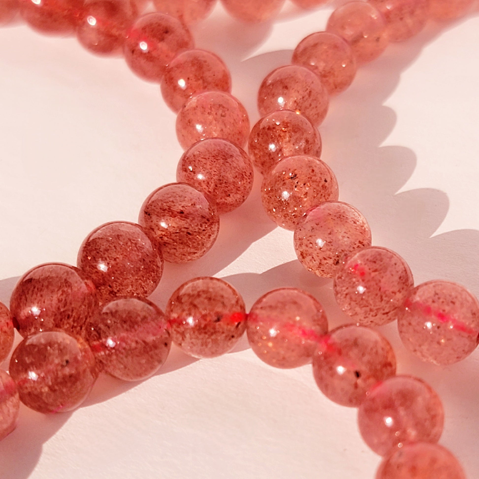 Pink Strawberry Quartz Crystal Bracelet