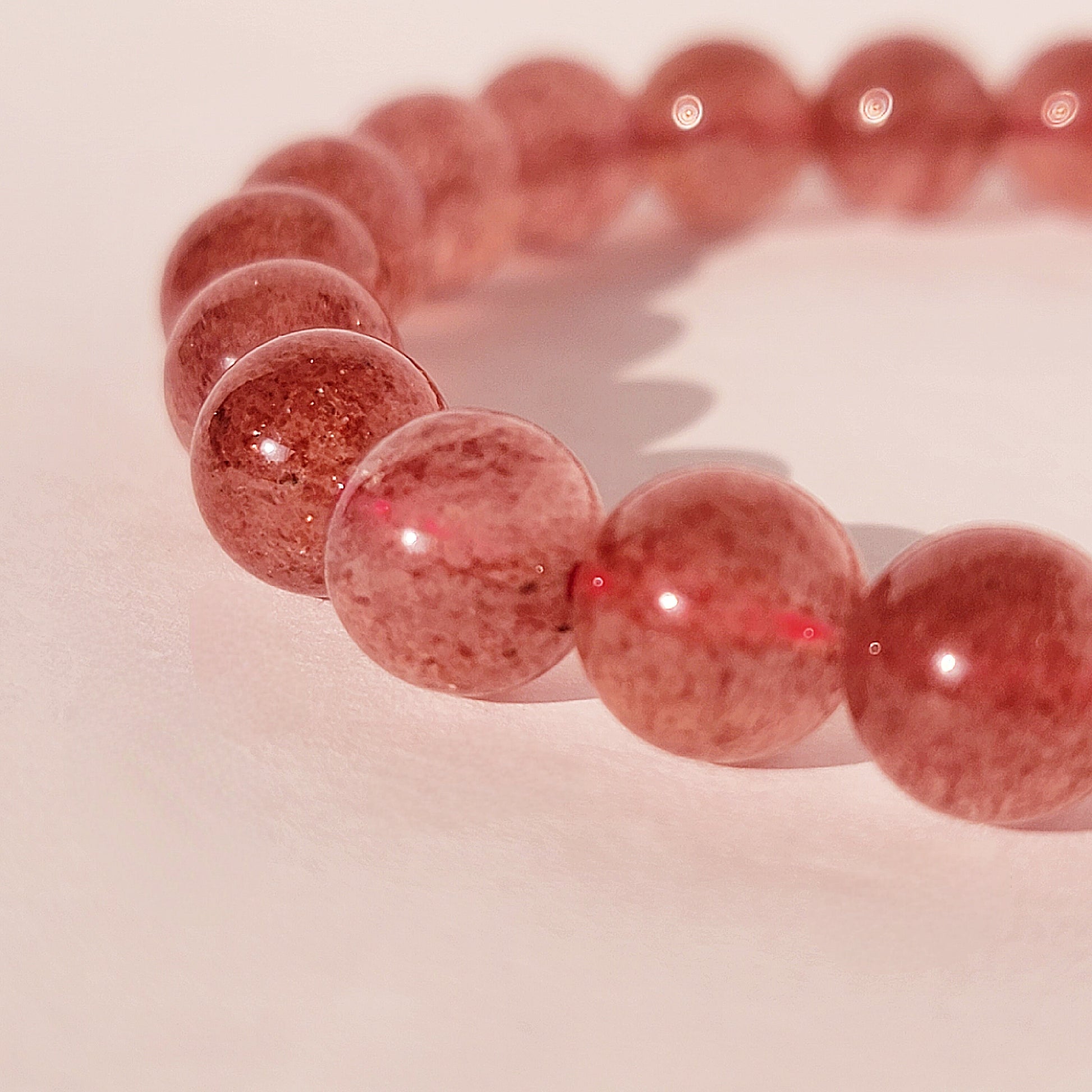 Pink Strawberry Quartz Crystal Bracelet